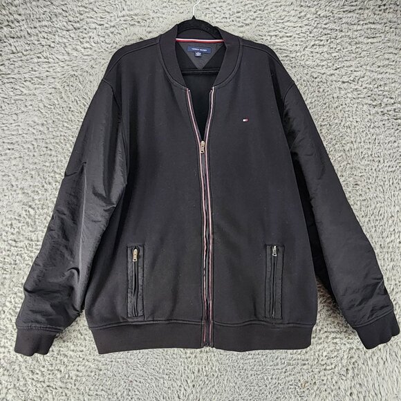 Tommy Hilfiger Jacket Mens XXL Black Long Sleeve Full Zip Bomber